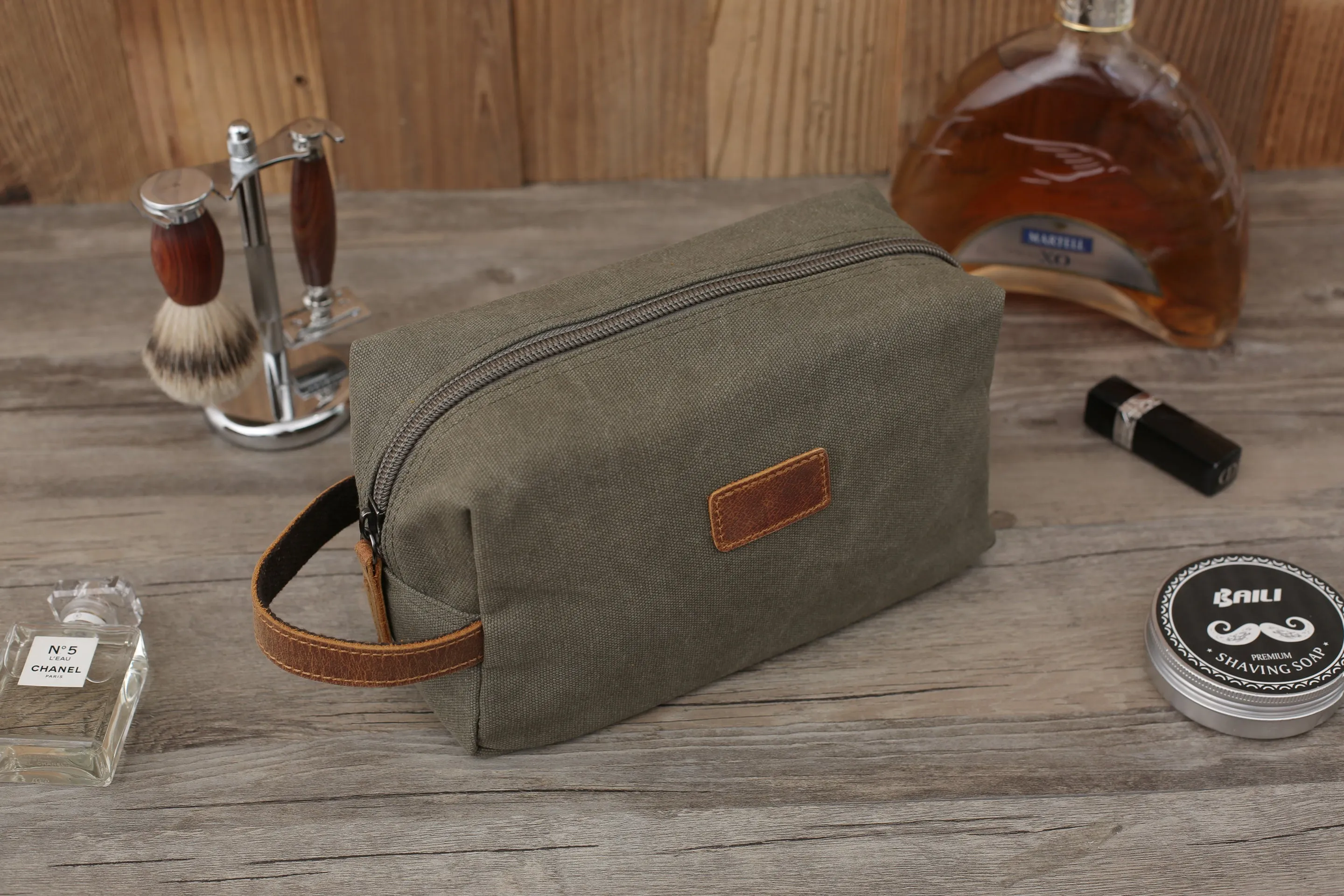 Personalized Canvas Dopp Kit, Shaving Kit, Mens Toiletry Bag Monogrammed, Unique Groomsmen Gift