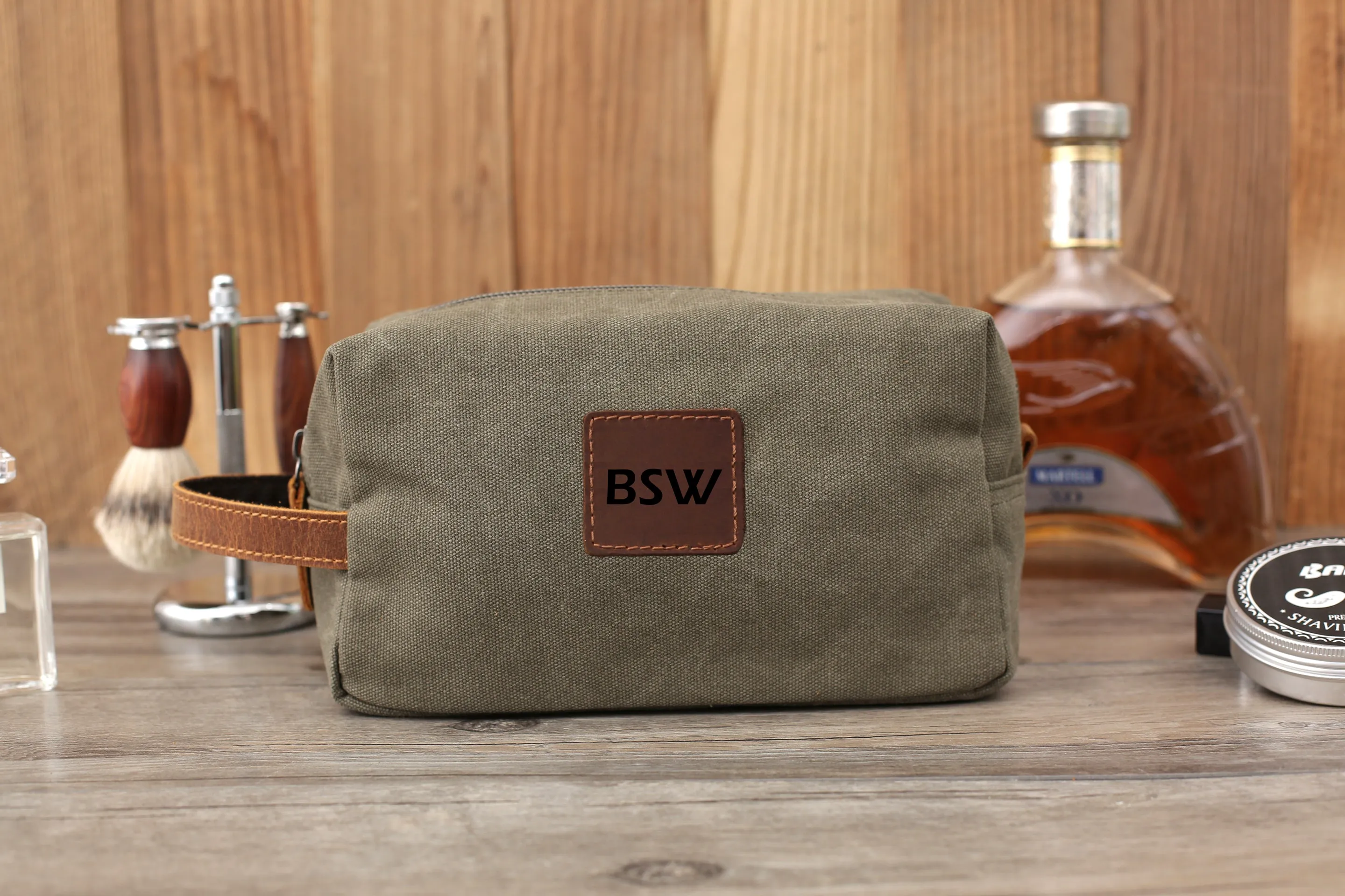 Personalized Canvas Dopp Kit, Shaving Kit, Mens Toiletry Bag Monogrammed, Unique Groomsmen Gift