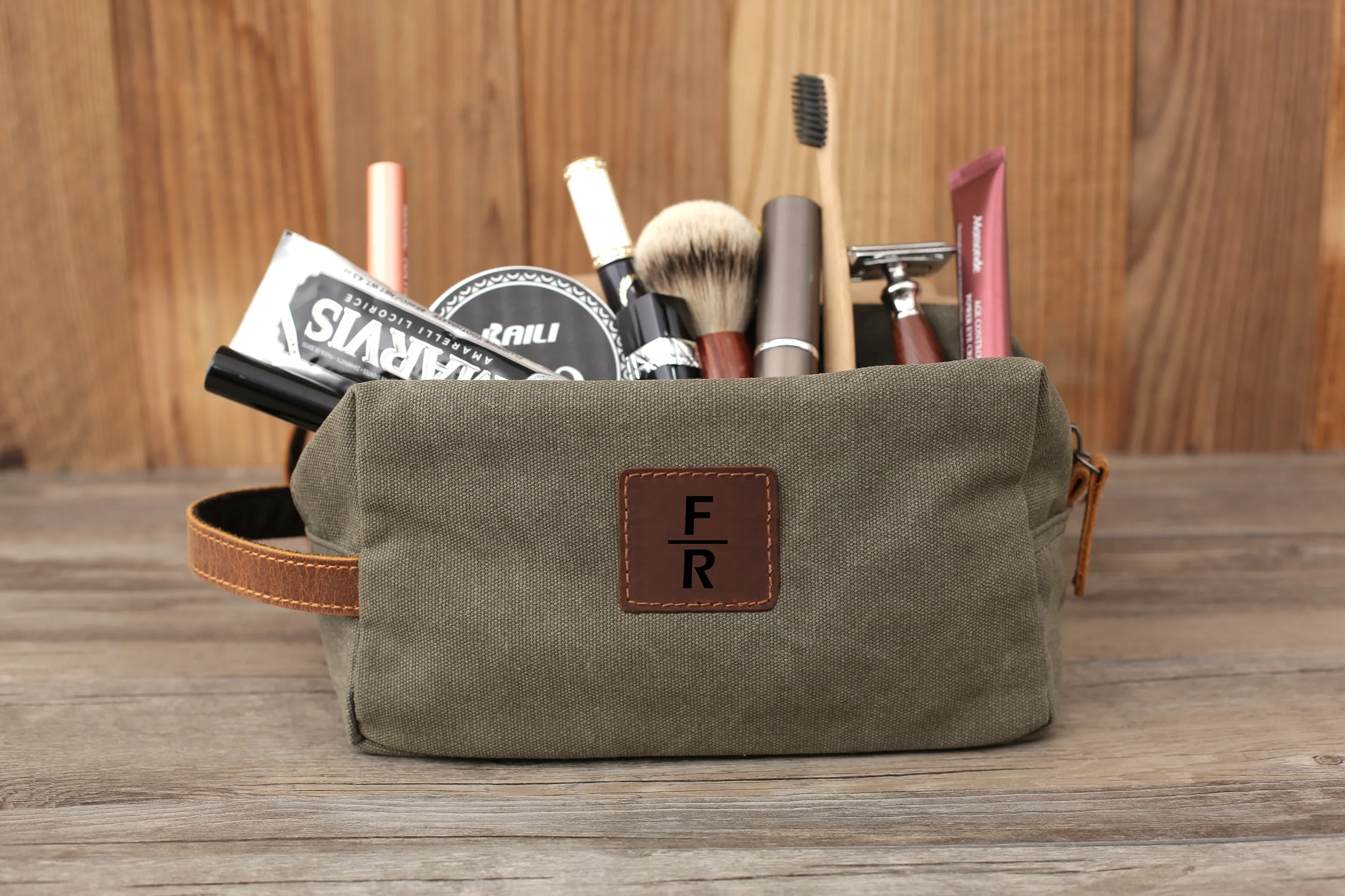 Personalized Canvas Dopp Kit, Shaving Kit, Mens Toiletry Bag Monogrammed, Unique Groomsmen Gift