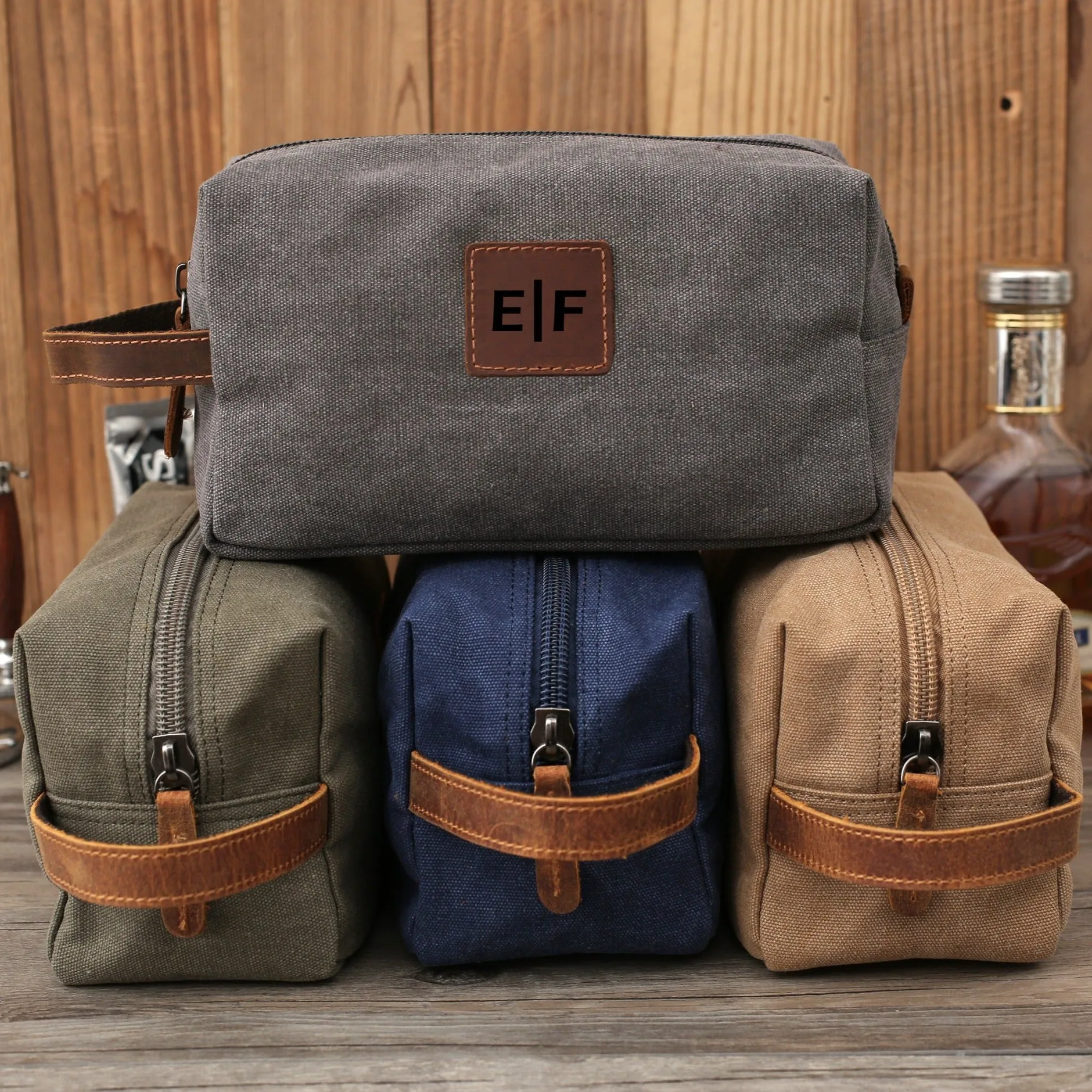 Personalized Canvas Dopp Kit, Shaving Kit, Mens Toiletry Bag Monogrammed, Unique Groomsmen Gift