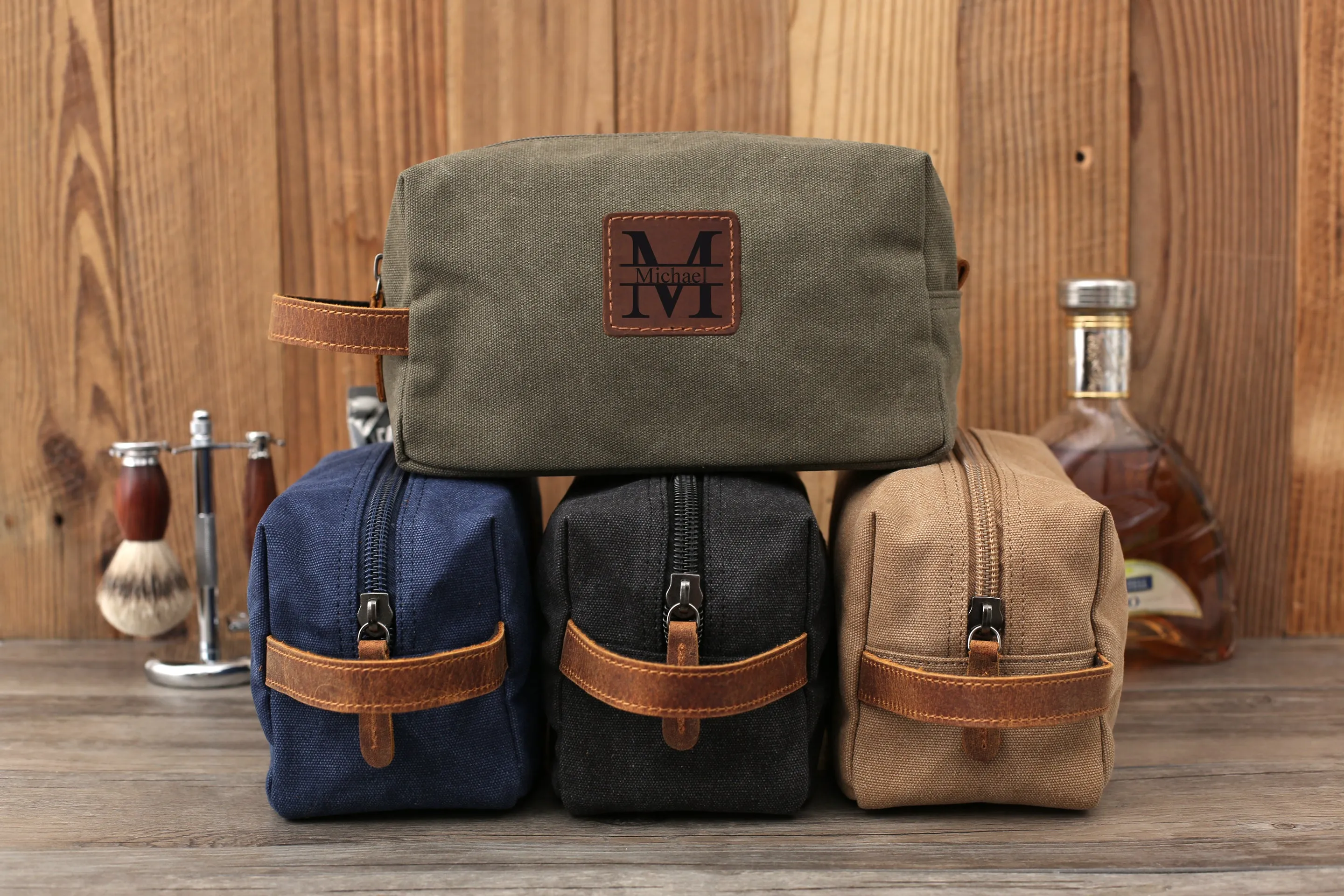 Personalized Canvas Dopp Kit, Shaving Kit, Mens Toiletry Bag Monogrammed, Unique Groomsmen Gift