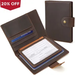 Polare Full Grain Leather Snap Passport and Vaccine Card Holder Combo RFID Blocking Travel Wallet Cover