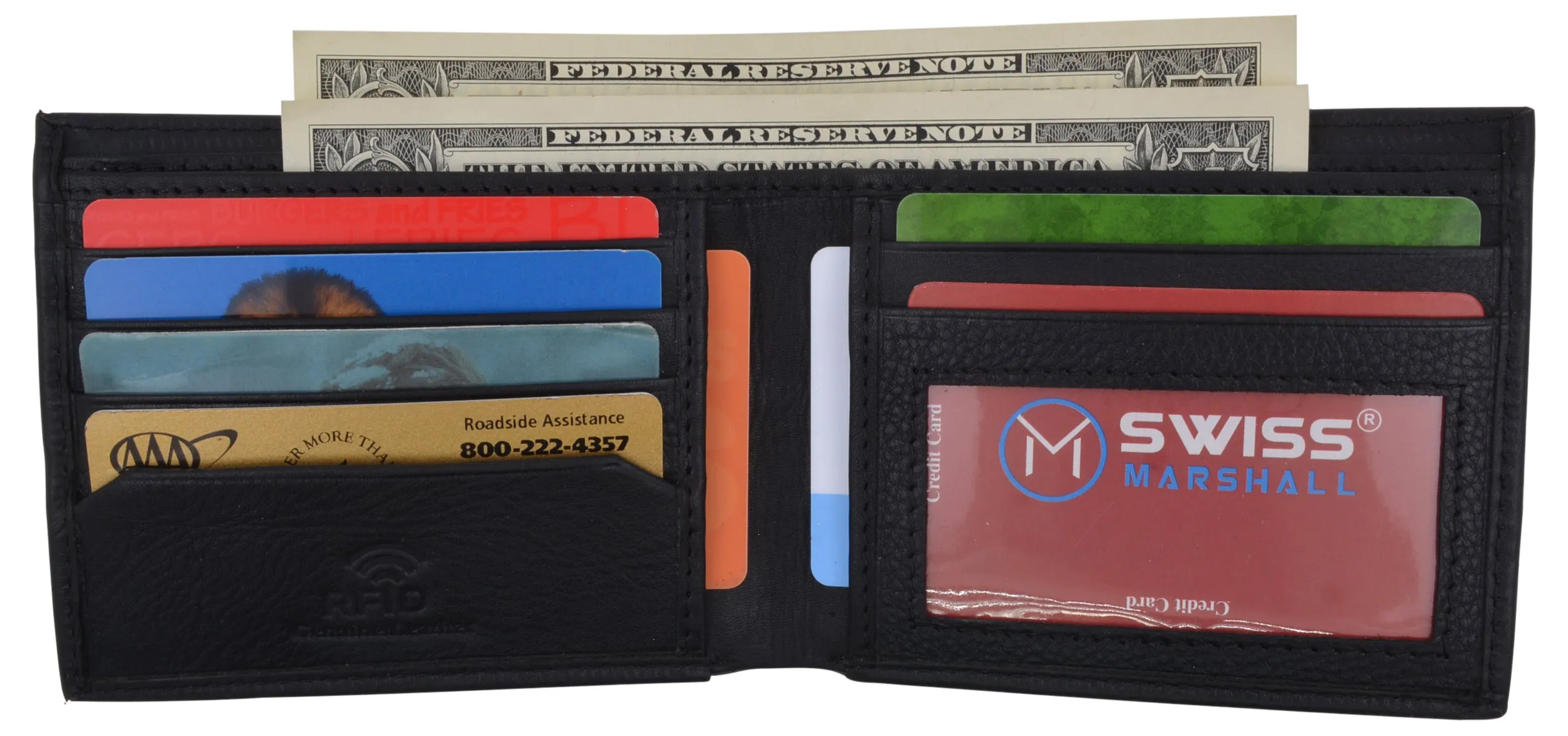 Premium Leather RFID Blocking Men's Slim Bifold Credit Card ID Wallet Black Gift Box RFID520060