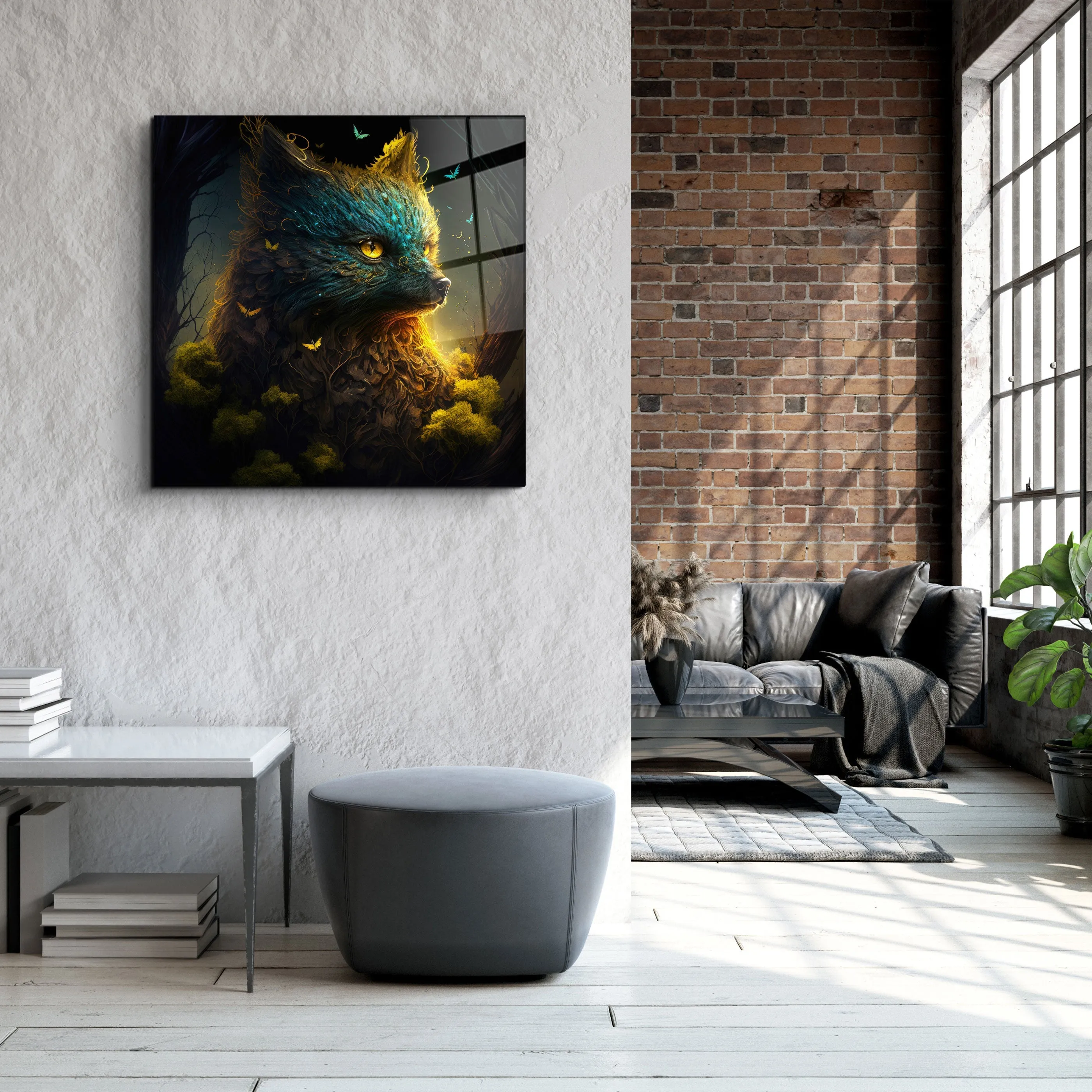 ."Glimmering Gold Fox". Secret World Collection Glass Wall Art