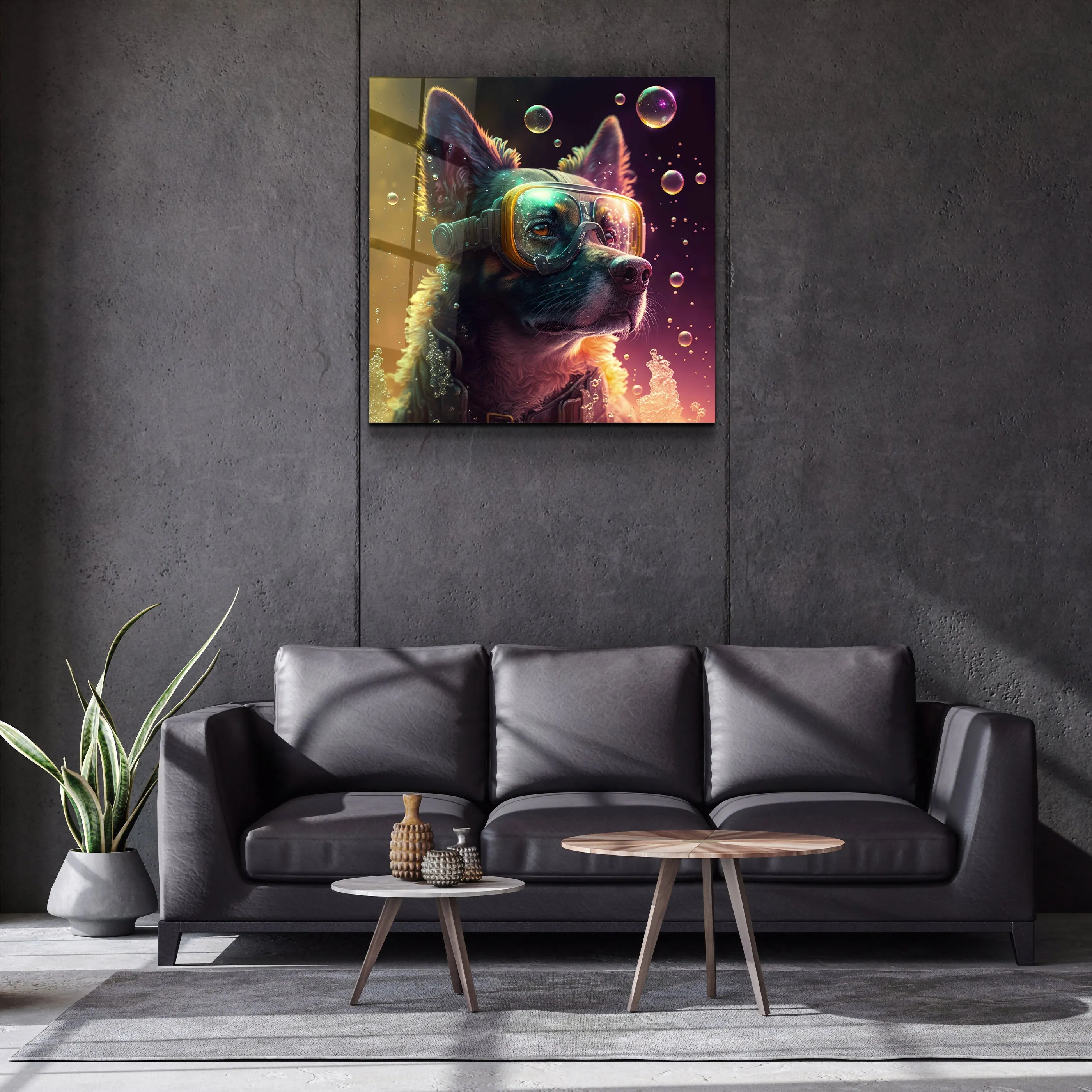 ."Spy Dog". Secret World Collection Glass Wall Art