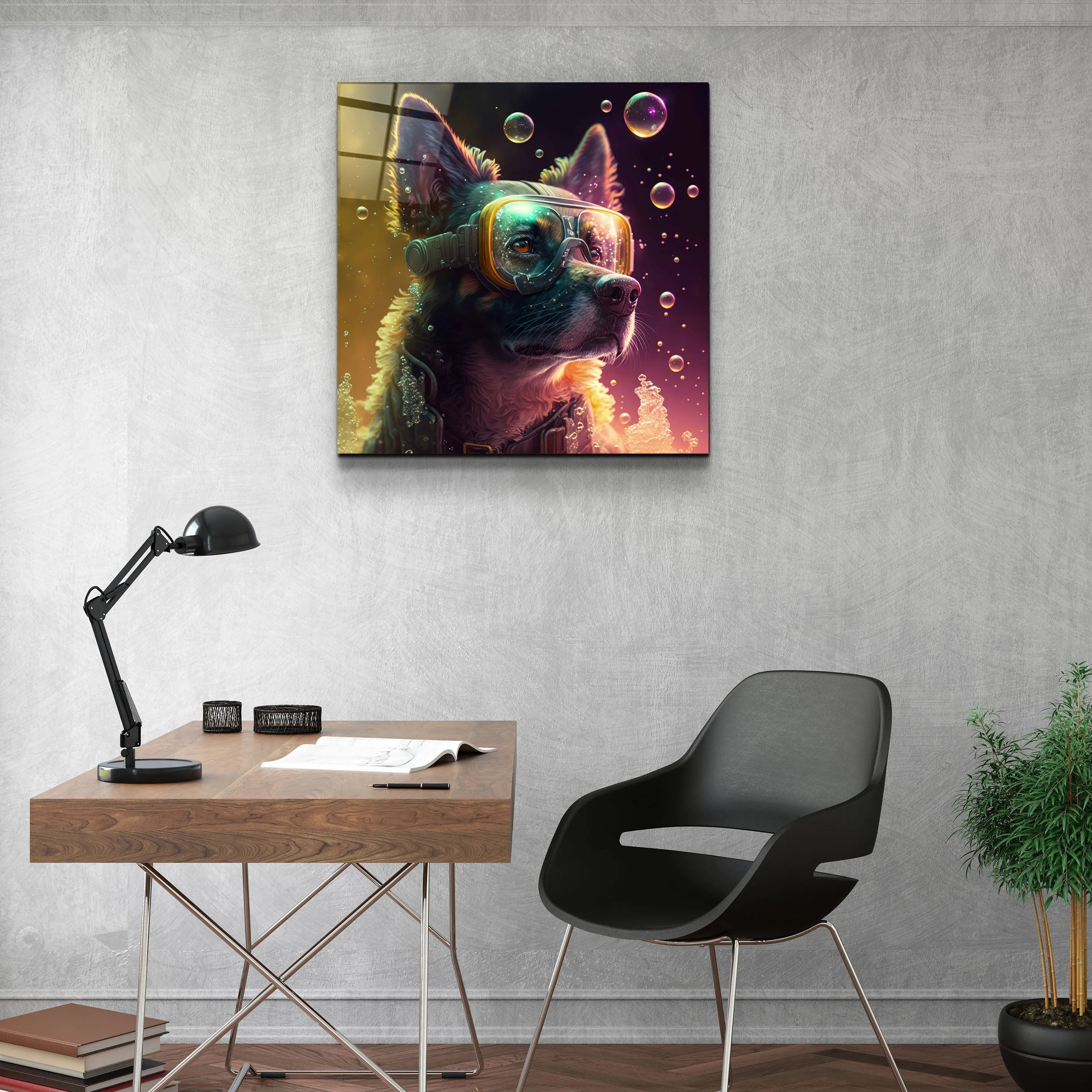 ."Spy Dog". Secret World Collection Glass Wall Art