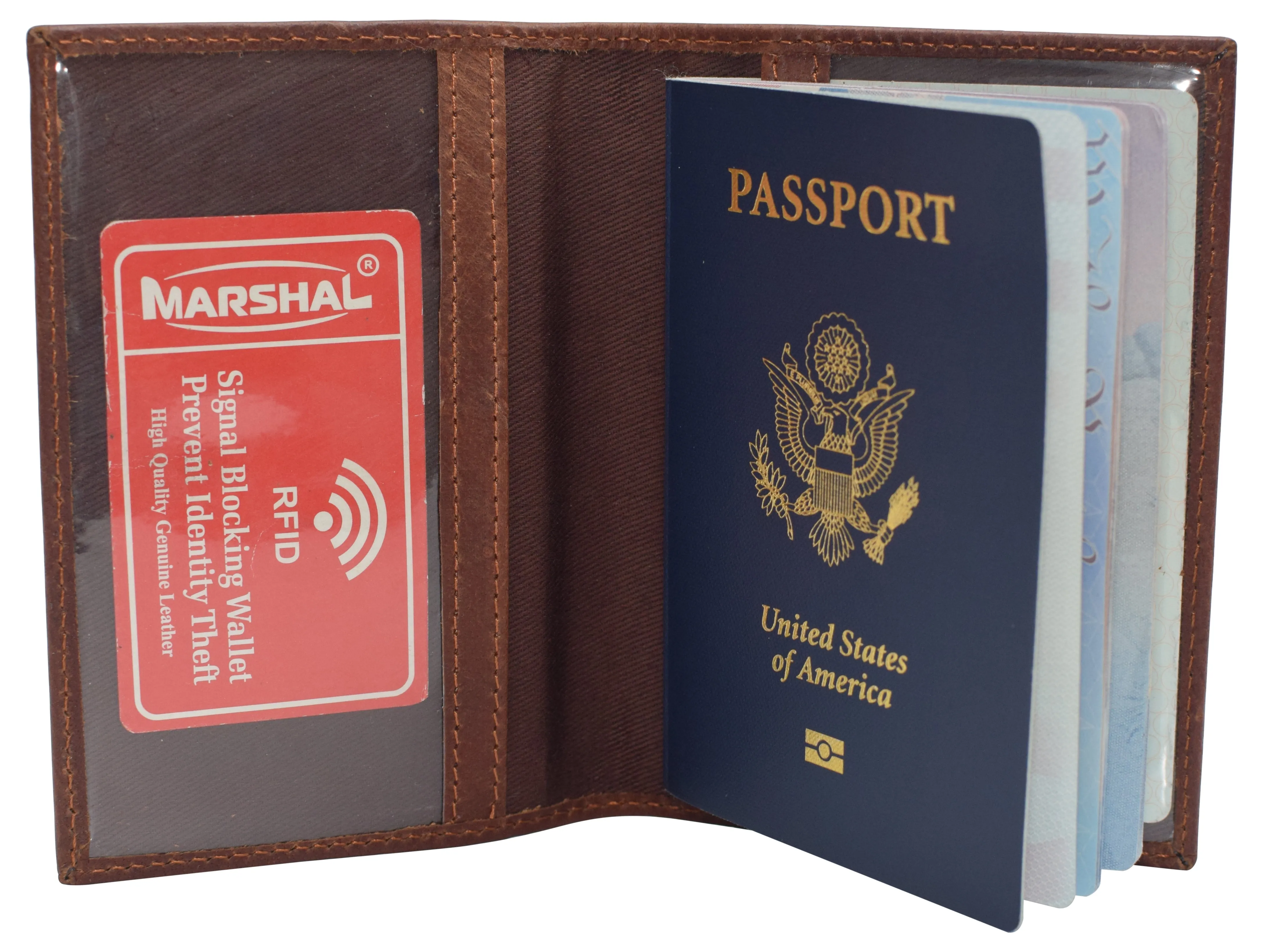 Real Leather RFID Blocking Travel Passport Holder with Vaccine Card Slot