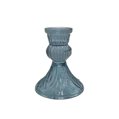 Recycled Glass Candlestick - H 11cm - Dusty Green or Dusty Blue