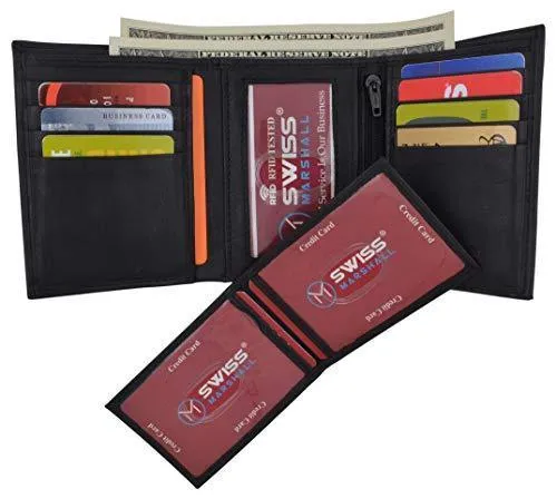 RFID Cow Napa Leather Trifold Credit Card Removable ID Windows Mens Wallet RFIDCN1107