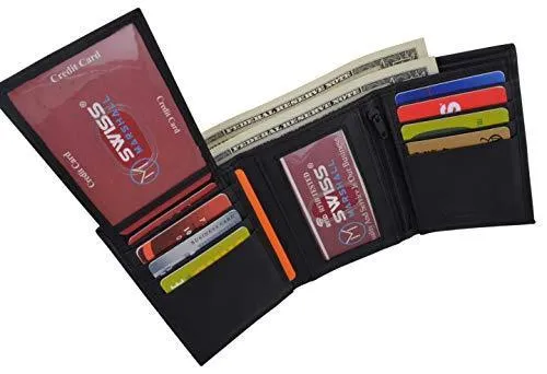 RFID Cow Napa Leather Trifold Credit Card Removable ID Windows Mens Wallet RFIDCN1107