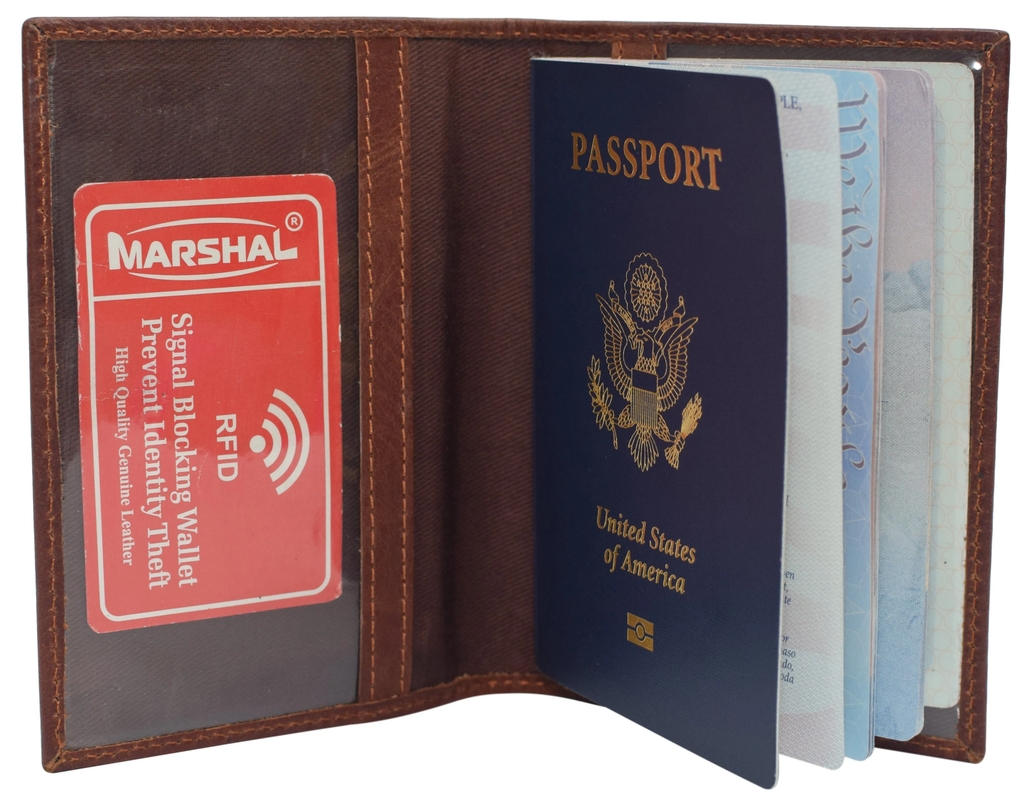 RFID520151NUTN Real Leather RFID Blocking Travel Passport Holder with Vaccine Card Slot