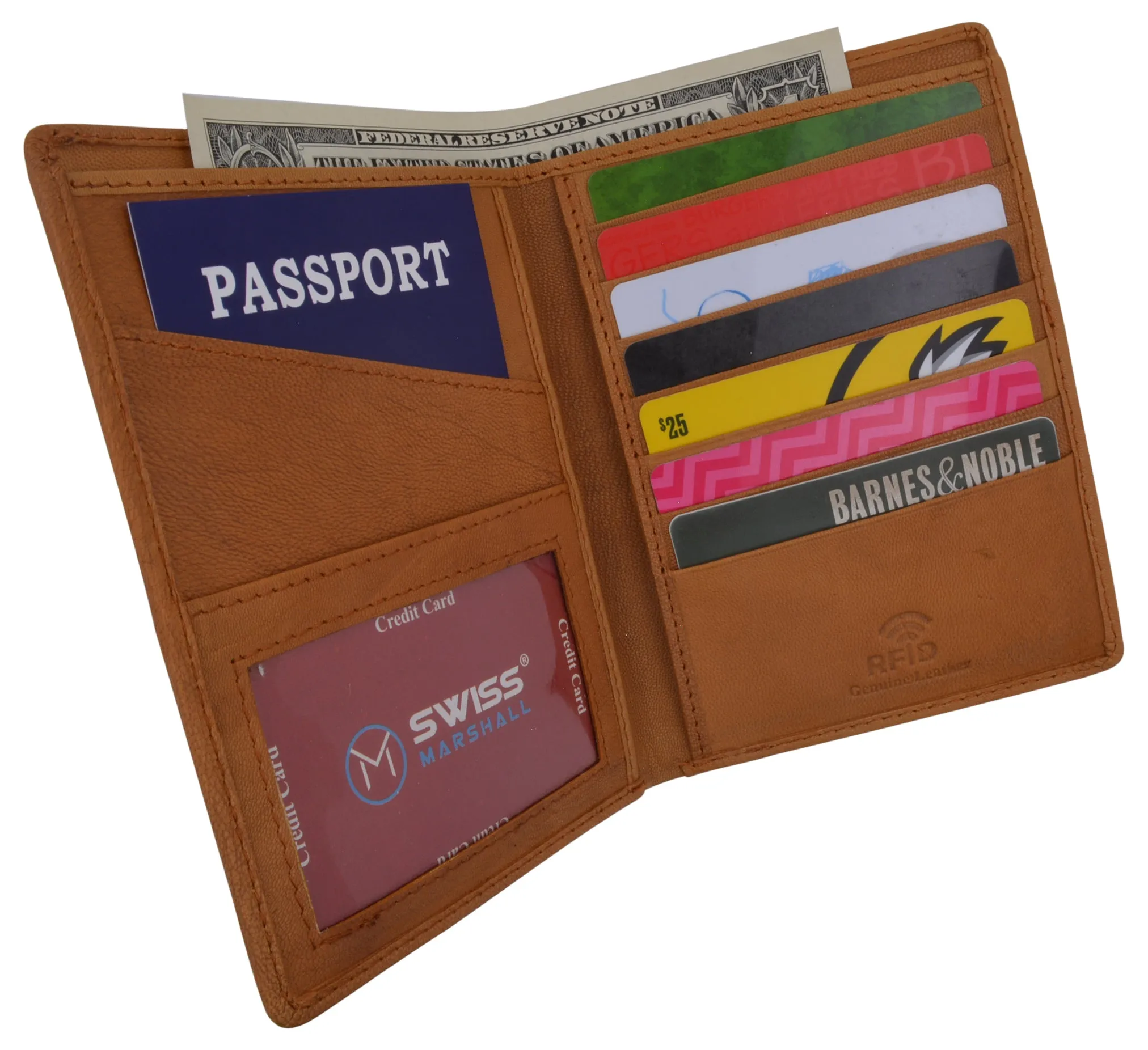 RFID851 RFID Blocking Leather Passport Holder Cover Case Travel Wallet