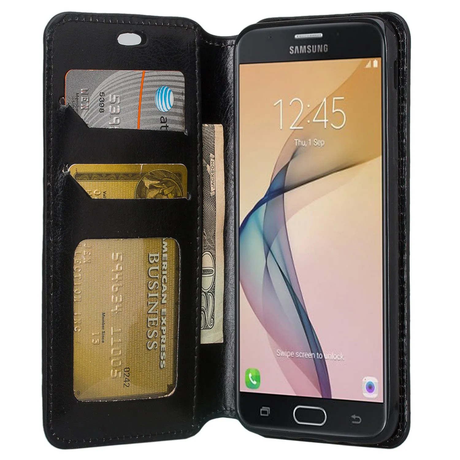 Samsung Galaxy J5 Prime Case, Magnetic Fold[Kickstand] Pu Leather Wallet Case with ID & Credit Card Slots for Samsung Galaxy J5 2017 - Black