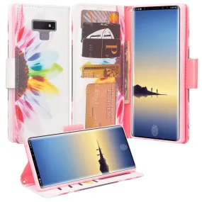 Samsung Galaxy Note 9 Case, SM-N960U Wallet Case, Wrist Strap Pu Leather Wallet Case [Kickstand] with ID & Credit Card Slots - Vivid Sunflower