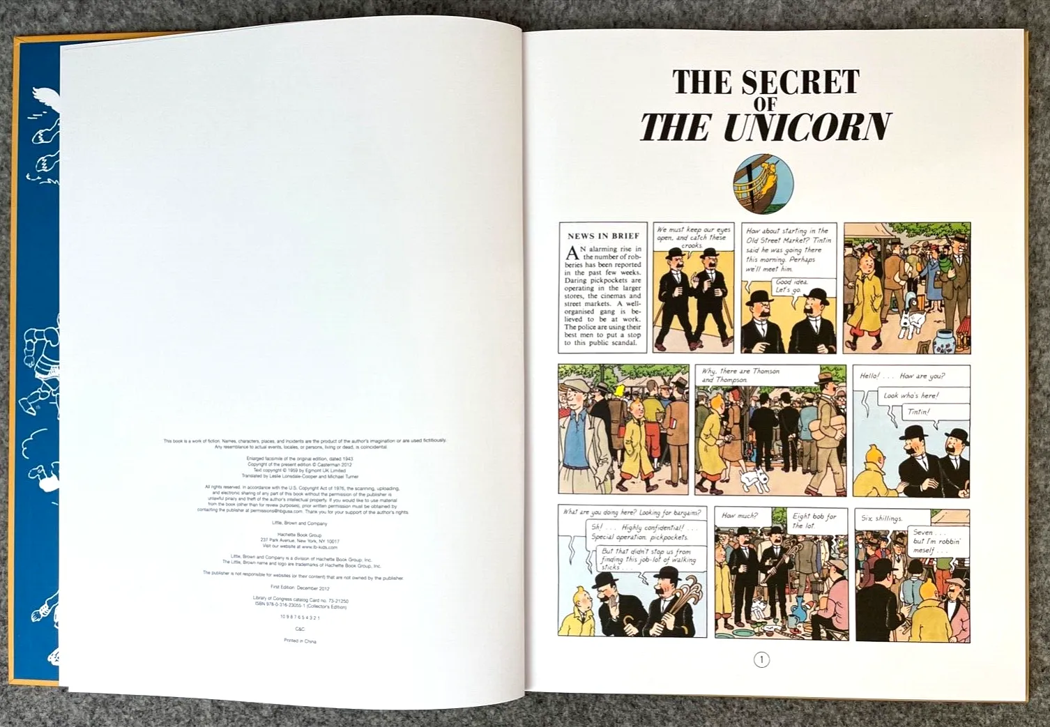 SECRET OF THE UNICORN Little Brown 2012 1st GIANT Facsimile Edition Tintin Book