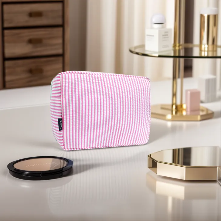 Seersucker Pink NGIL Large Cosmetic Travel Pouch