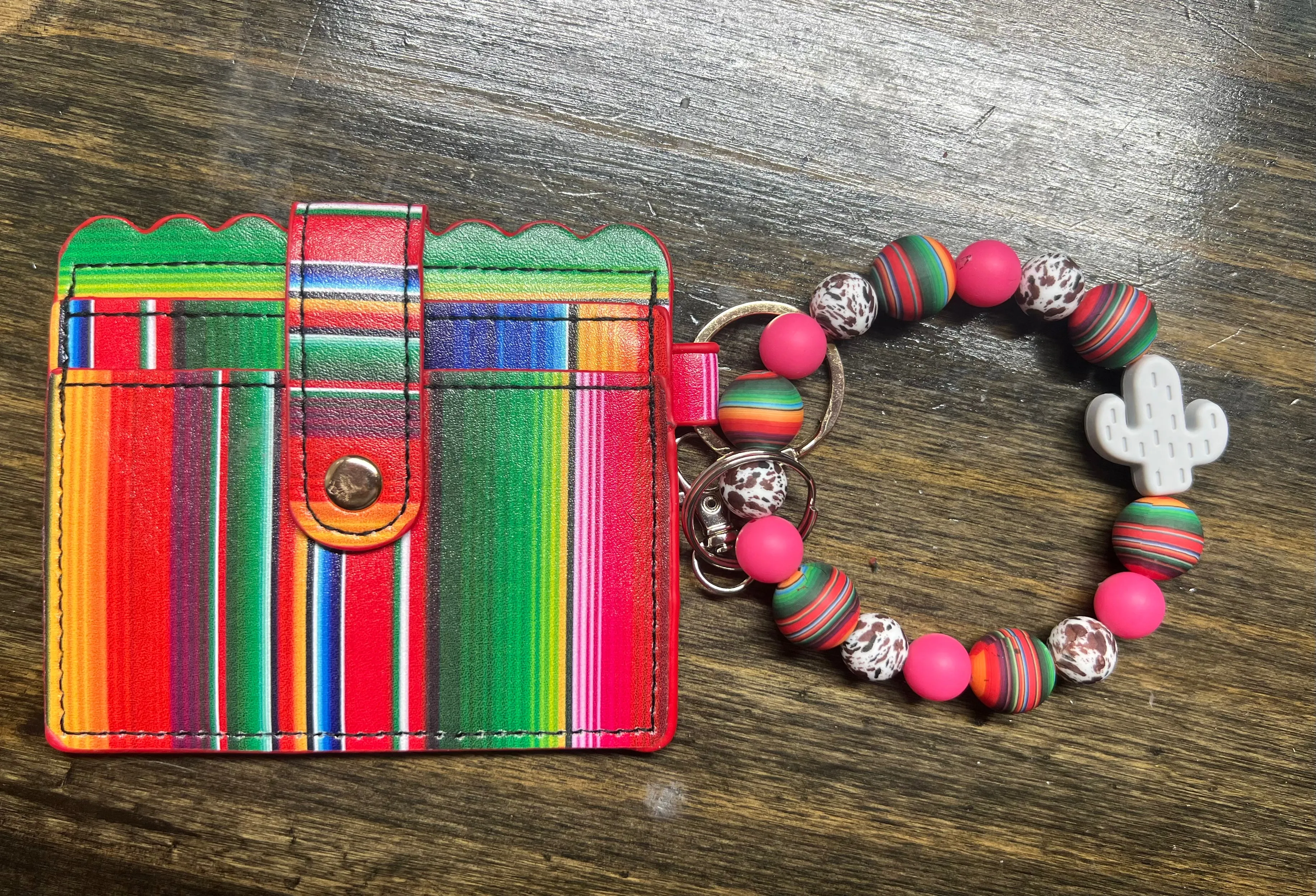 Serape Pink Wristlet Wallet Set