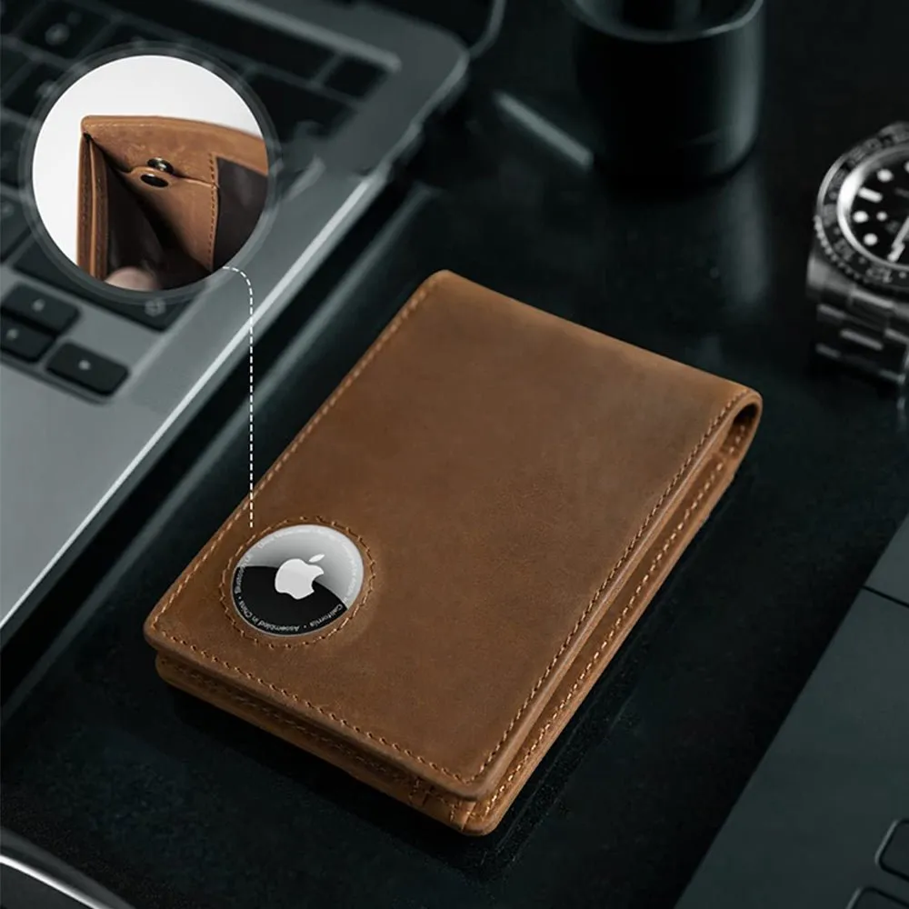 Sleek Genuine Leather AirTag Wallet