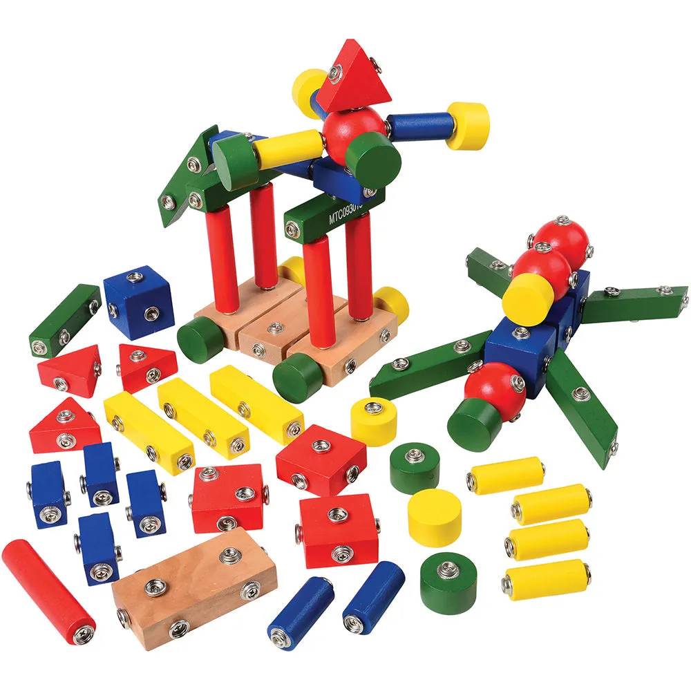 Snap-N-Play Wooden Building Set | 65-Piece Connectable Blocks