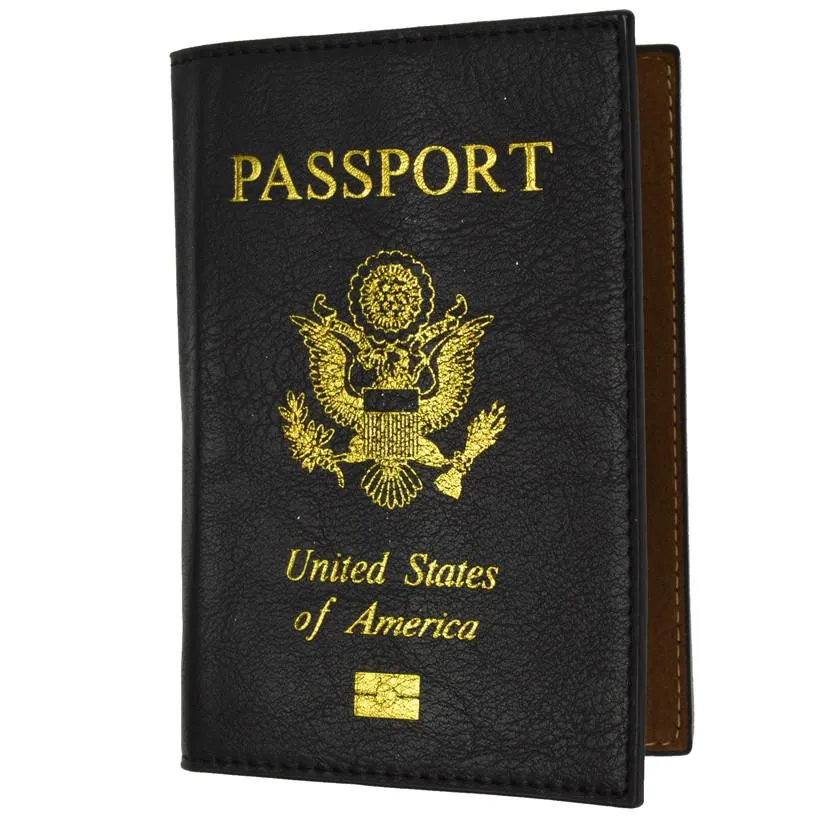 Soft Genuine Leather Passport Holder with a Fancy USA Logo - Unisex