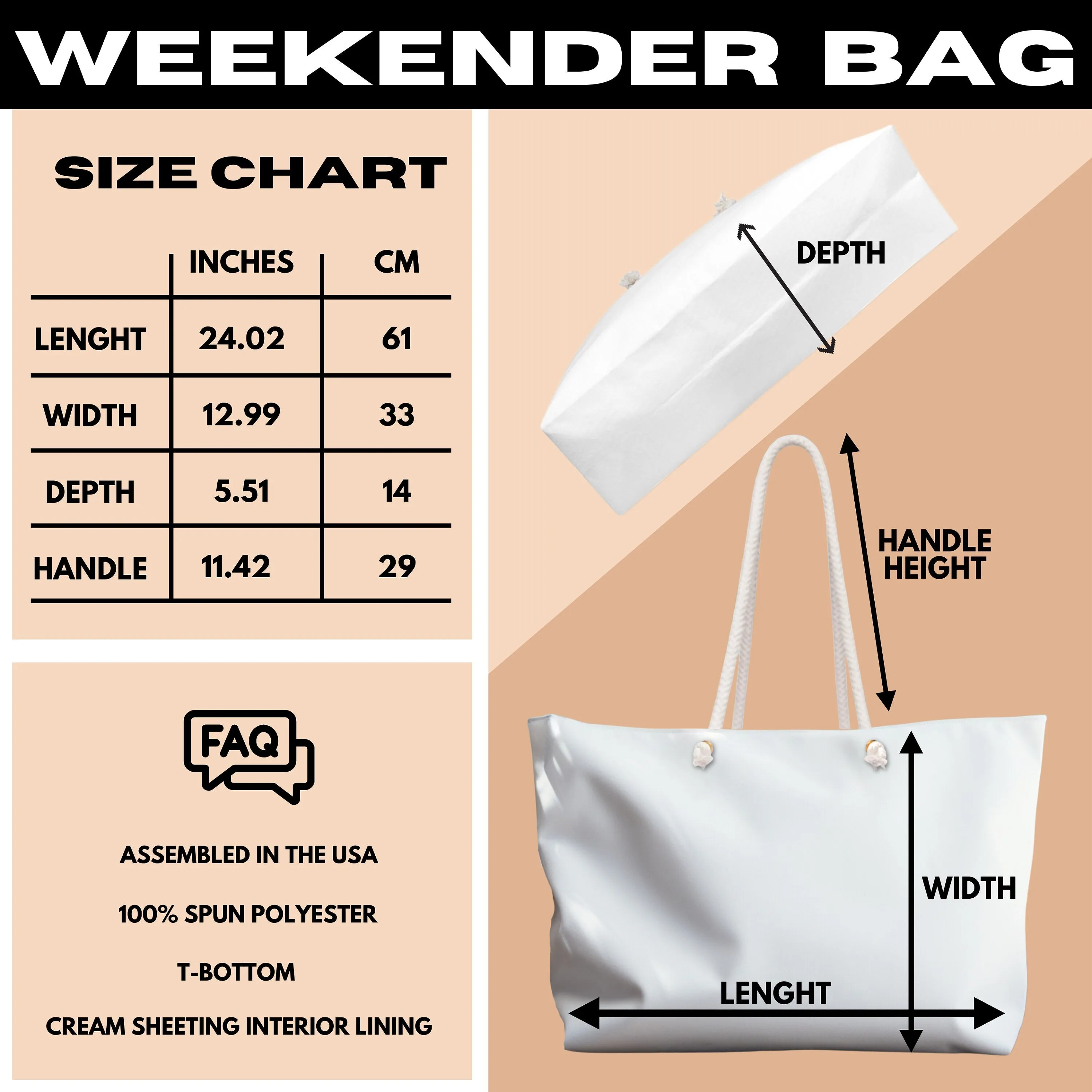 Spacious Canvas Weekender Tote Bag