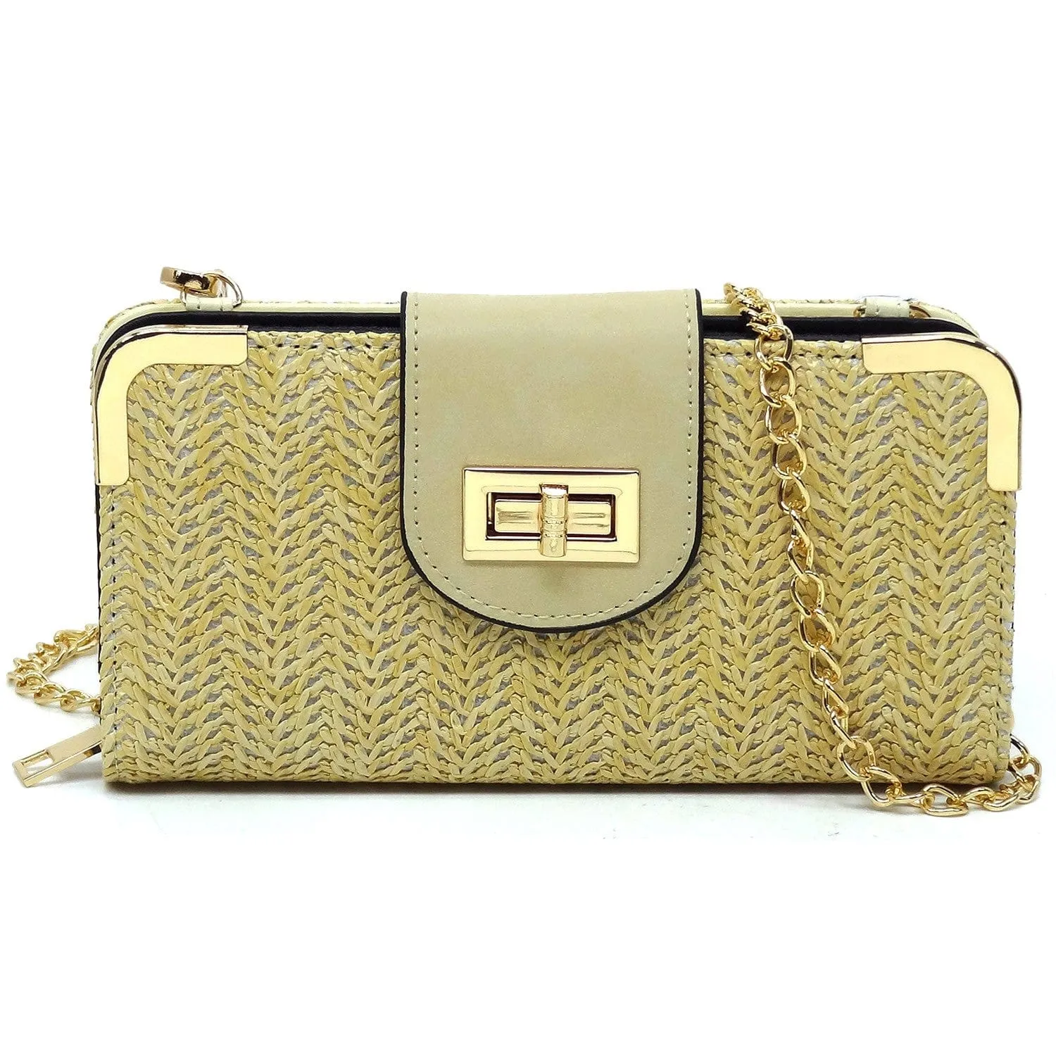 ST041 Lexi Straw Turn Lock Crossbody Wallet