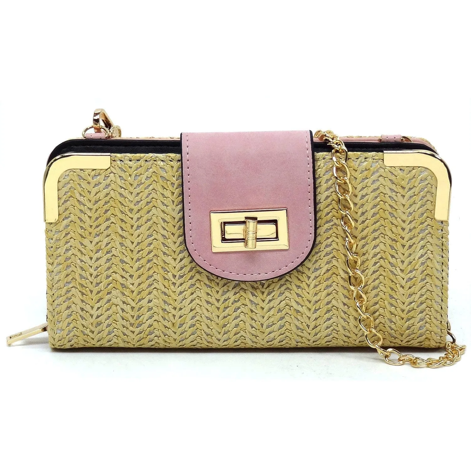 ST041 Lexi Straw Turn Lock Crossbody Wallet