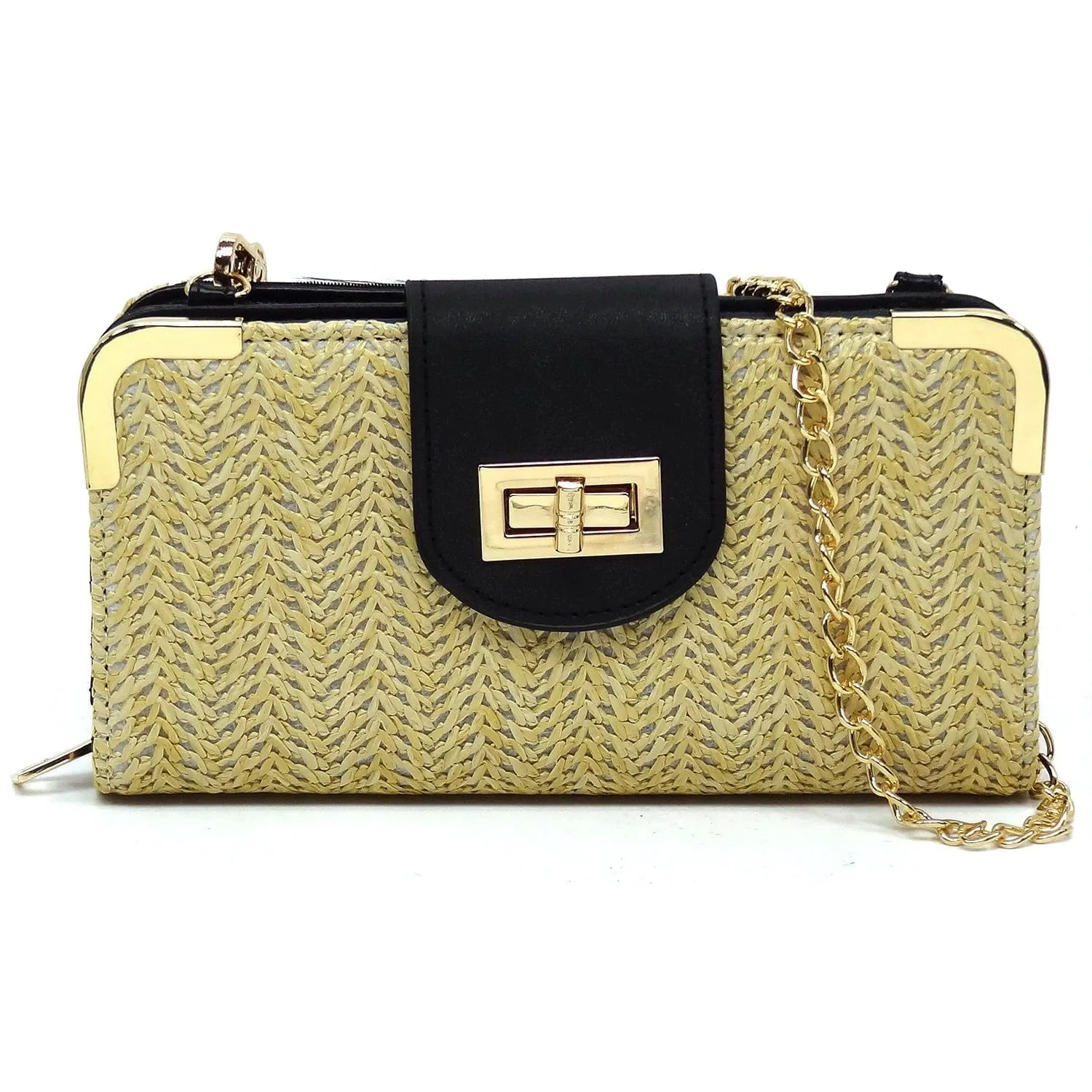 ST041 Lexi Straw Turn Lock Crossbody Wallet