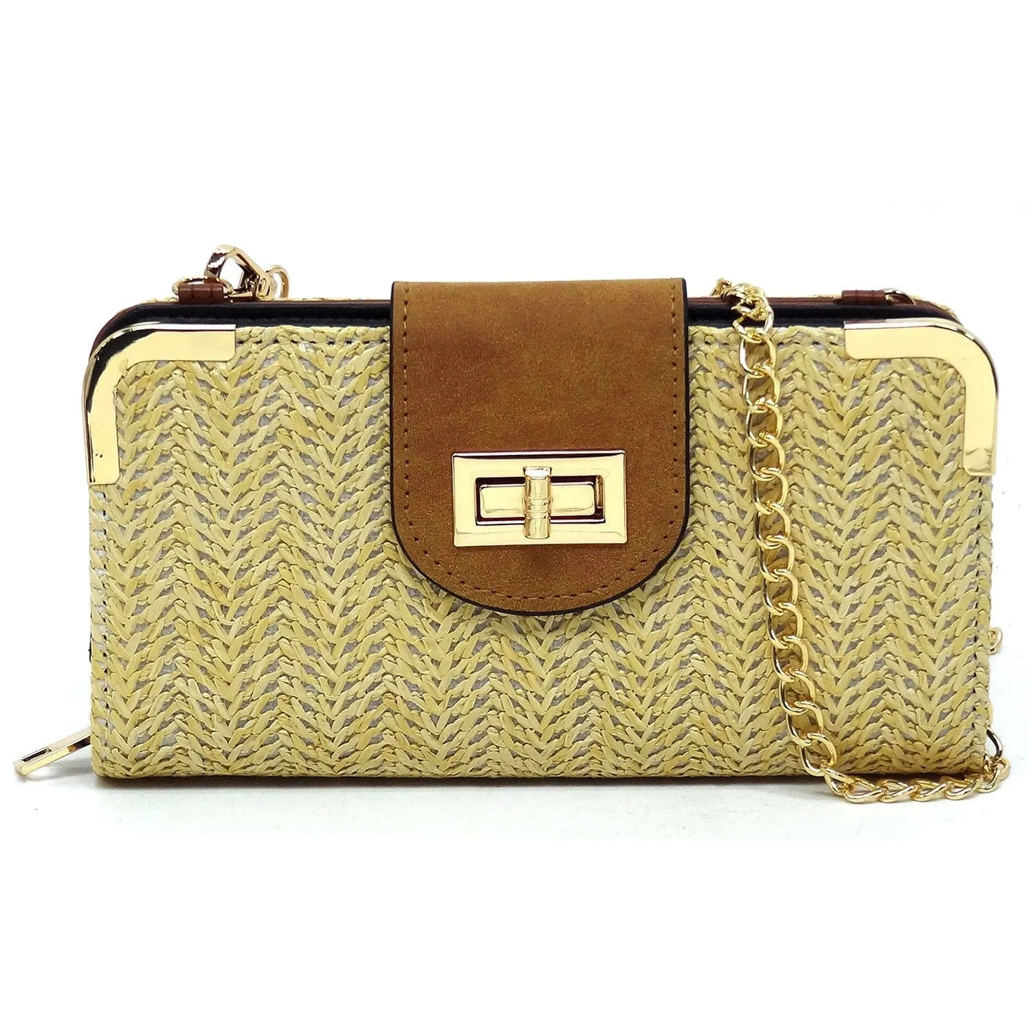 ST041 Lexi Straw Turn Lock Crossbody Wallet