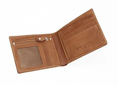 STARHIDE Mens Genuine Distressed Hunter Leather RFID Blocking Wallet 1140 Brown