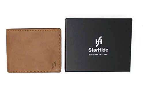 STARHIDE Mens Genuine Distressed Hunter Leather RFID Blocking Wallet 1140 Brown