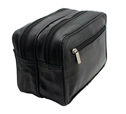 STARHIDE Mens Real Leather Multi Compartments Toiletry Overnight Wash Gym Shaving Bag with Grab Handle Strap Black 515