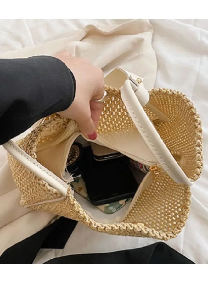 Straw Bag Medium Size Tote Bag with a Small bag inside