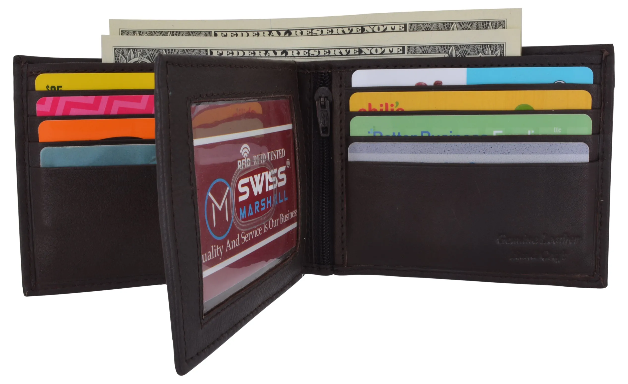 Swiss Marshall Men's RFID Blocking Leather Bifold Multi-Card Center Flap Wallet