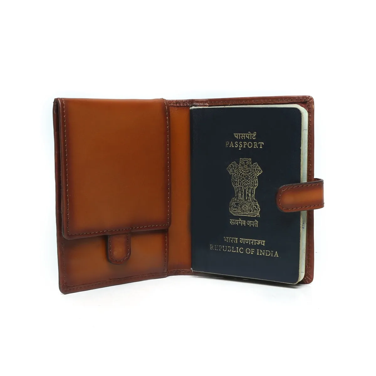 Tan Leather Passport Holder with Foldable Boarding Pass Pocket By Brune & Bareskin