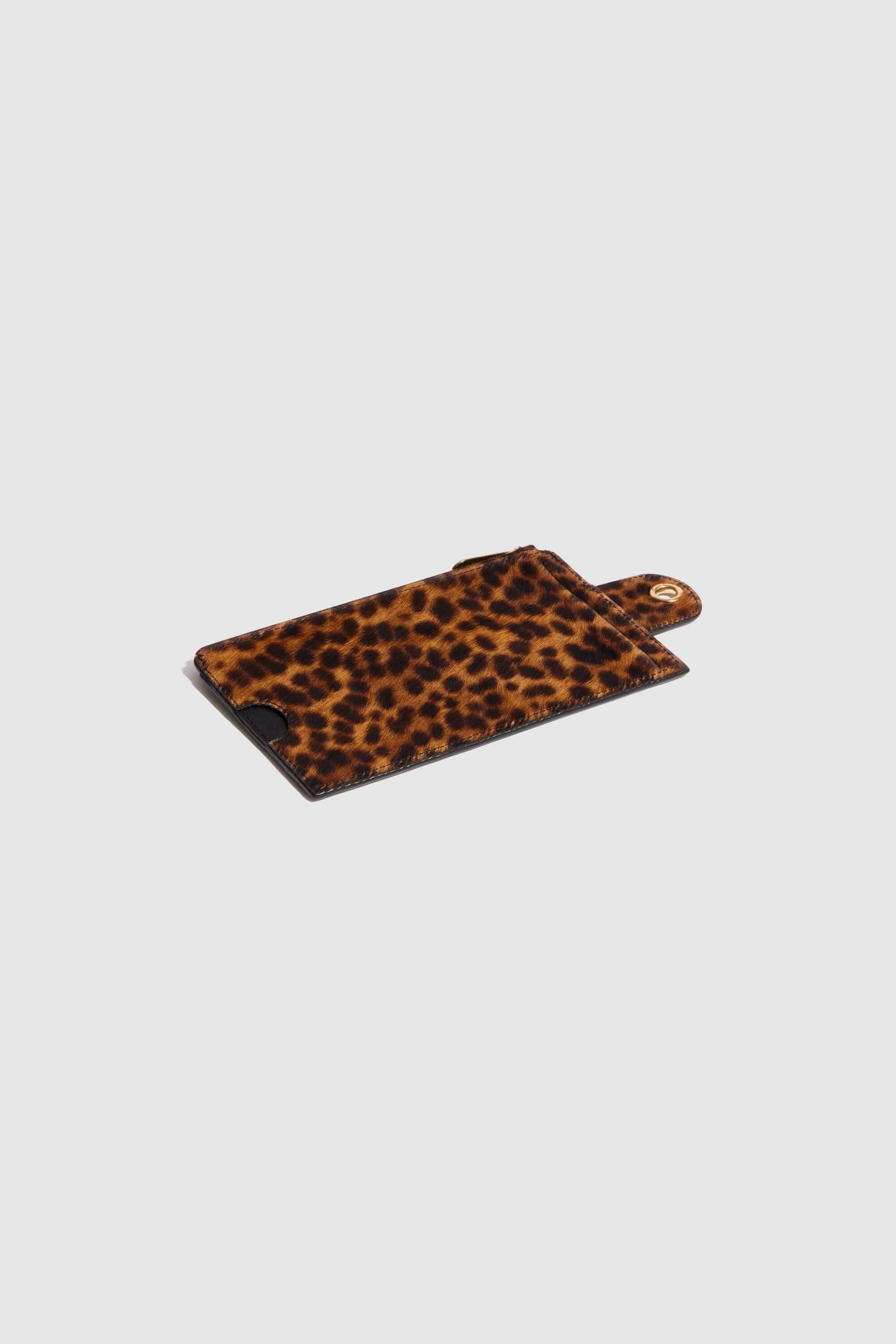 The Minis - Large neck wallet in grey Leopard printed leather