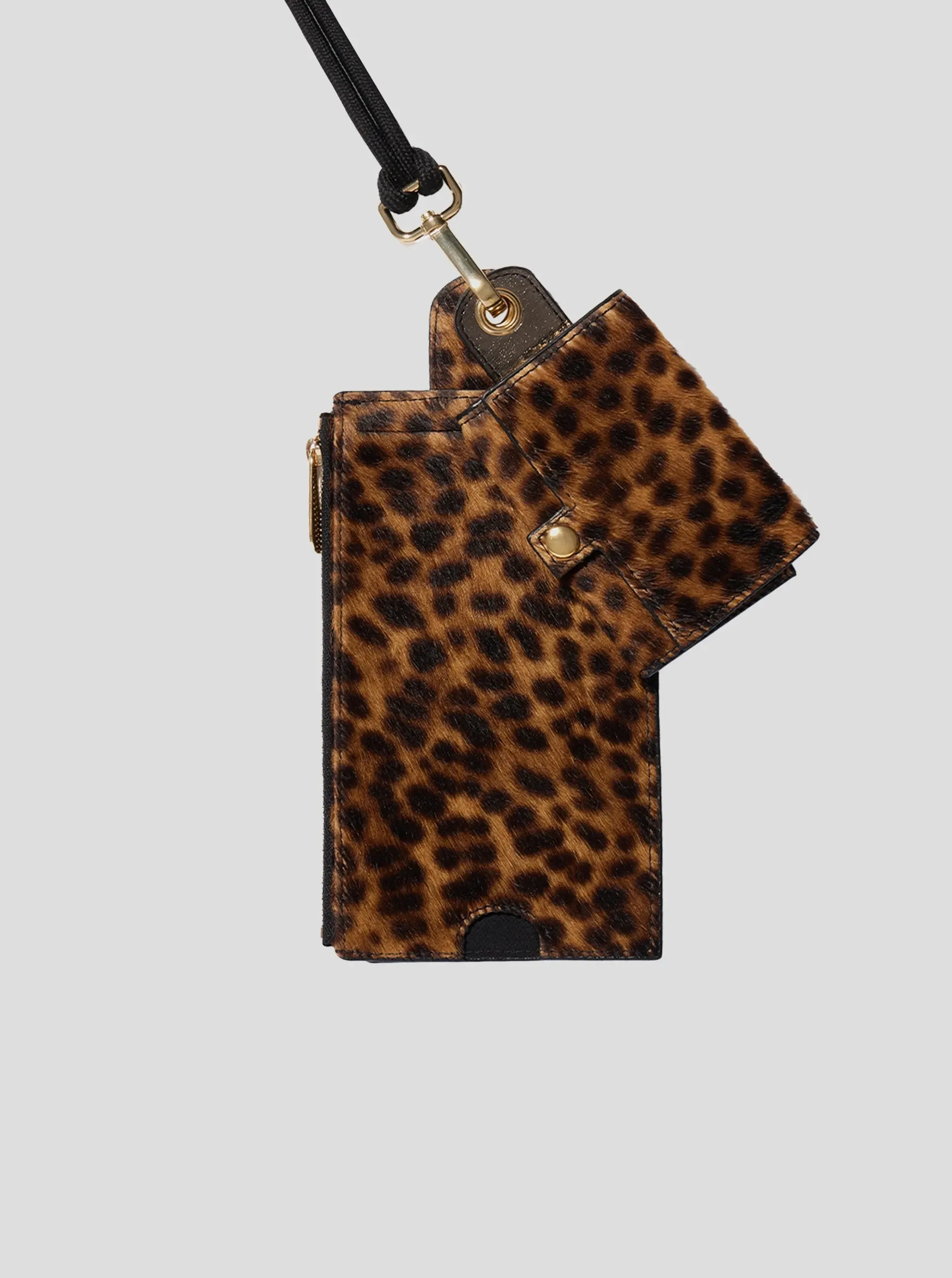 The Minis - Large neck wallet in grey Leopard printed leather