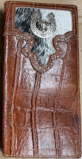 Top Notch Accessories 123BR Brown Alligator Print w/Horseshoe & Longhorn Concho Wallet