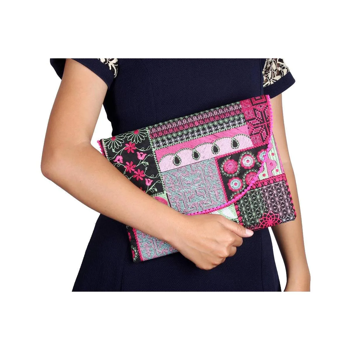 Tribal Clutch Pompom Bag- Thailand