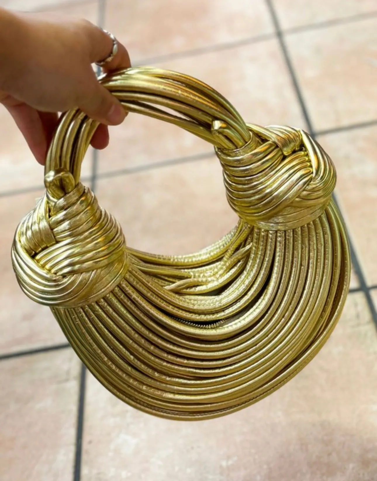 Unique Noodle Drape Mini Top Handle Leather Bag