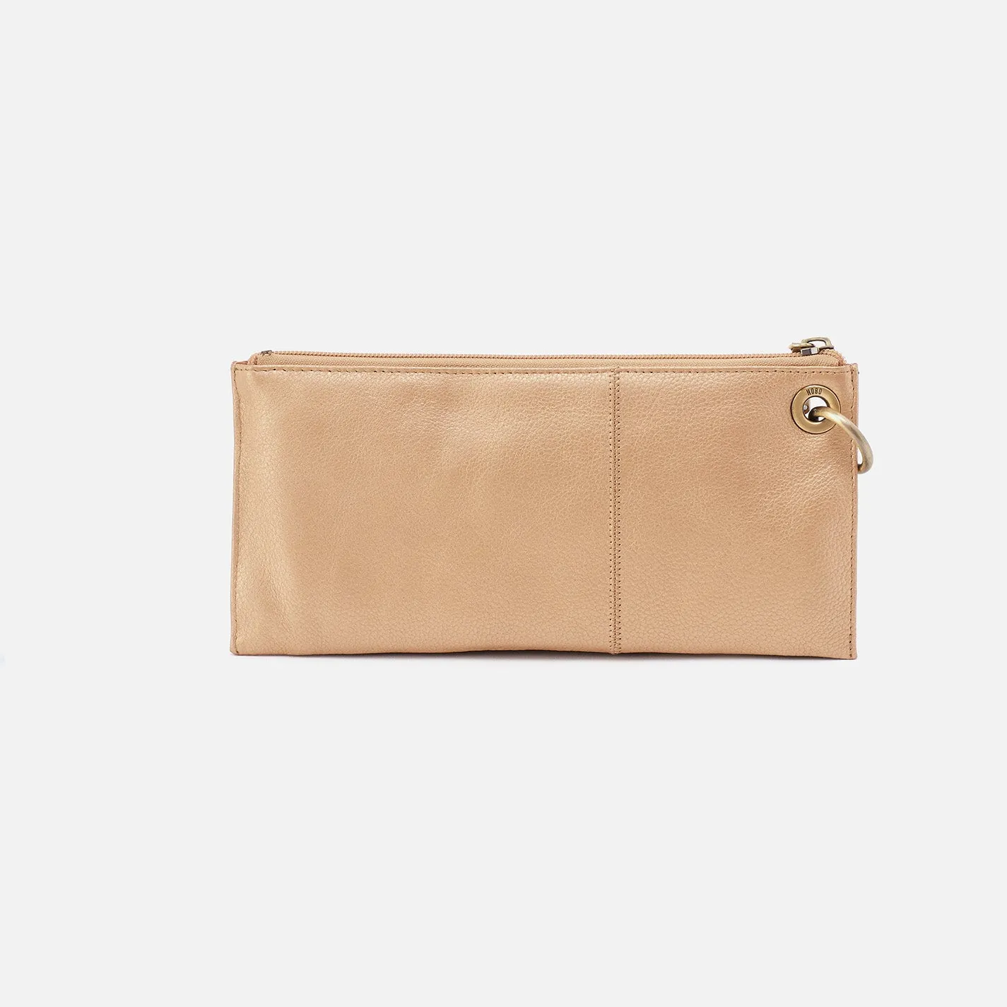 Vida Wristlet In Pebbled Metallic Leather - Dusty Gold