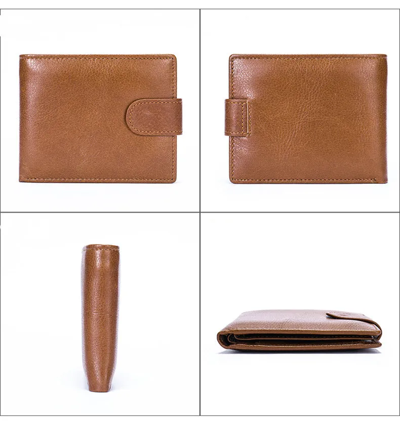 Vintage Bifold Button Cowhide Wallet