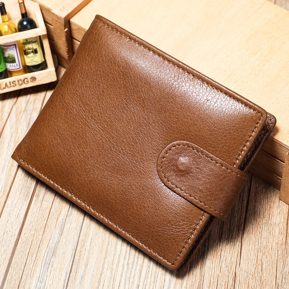 Vintage Bifold Button Cowhide Wallet