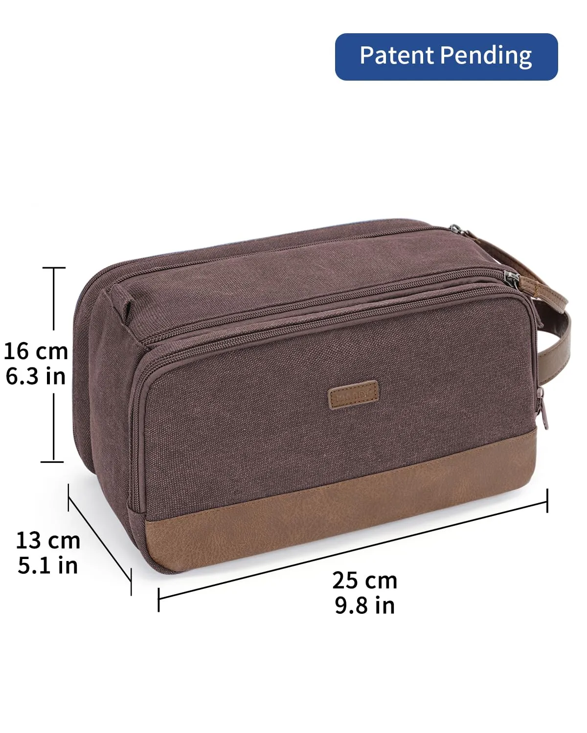 WANDF Canvas Toiletry Bag with Leather Handle for Travel