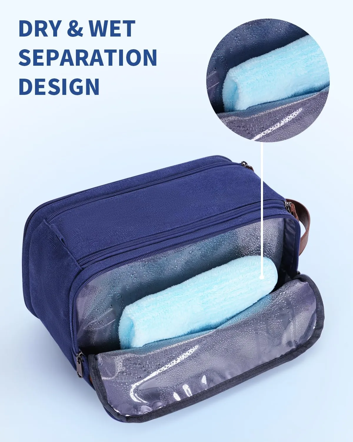 WANDF Canvas Toiletry Bag with Leather Handle for Travel