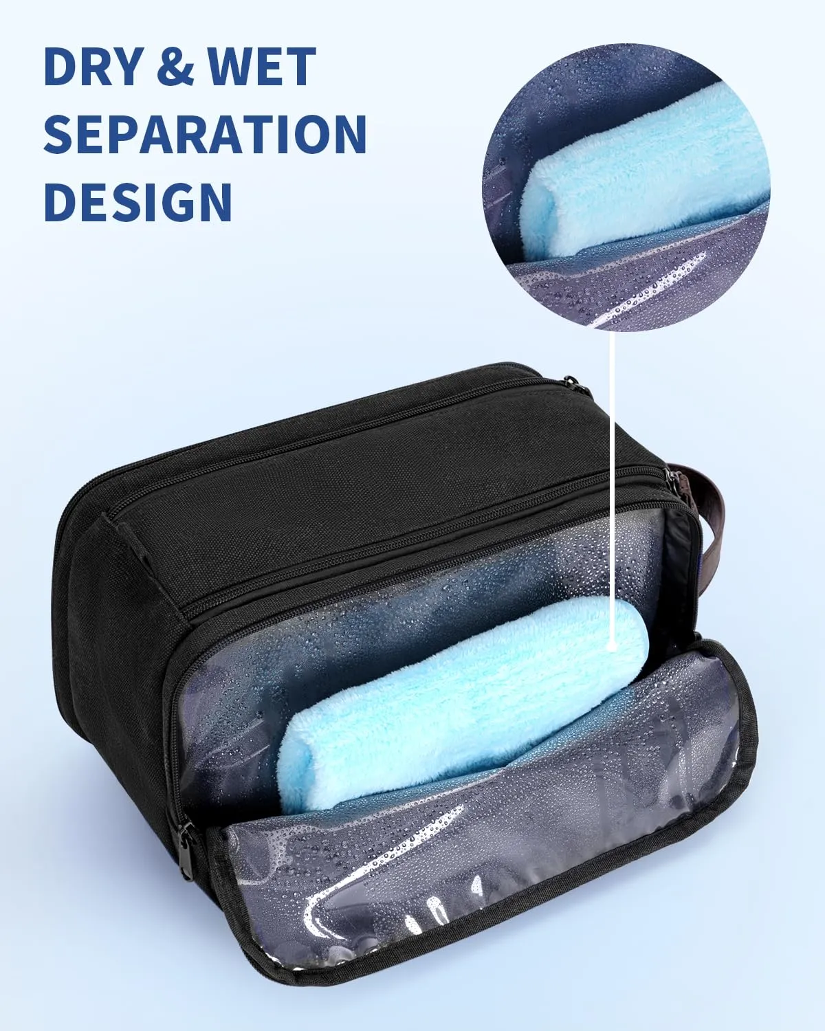 WANDF Canvas Toiletry Bag with Leather Handle for Travel