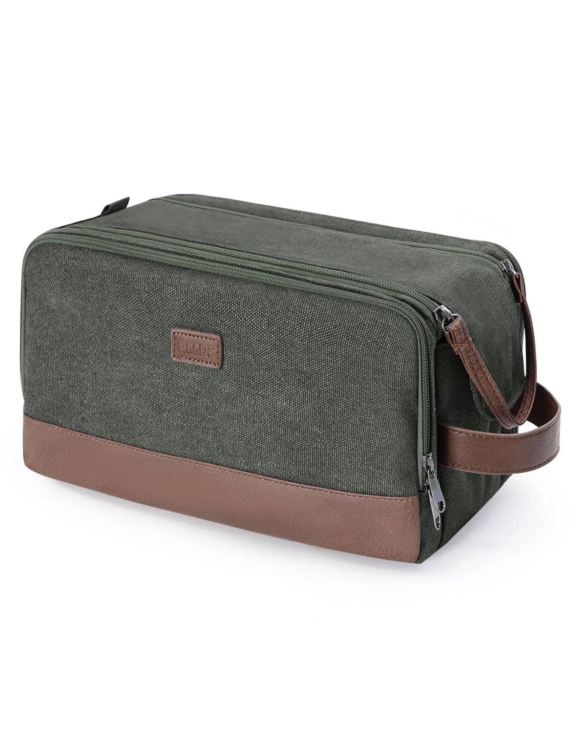 WANDF Canvas Toiletry Bag with Leather Handle for Travel