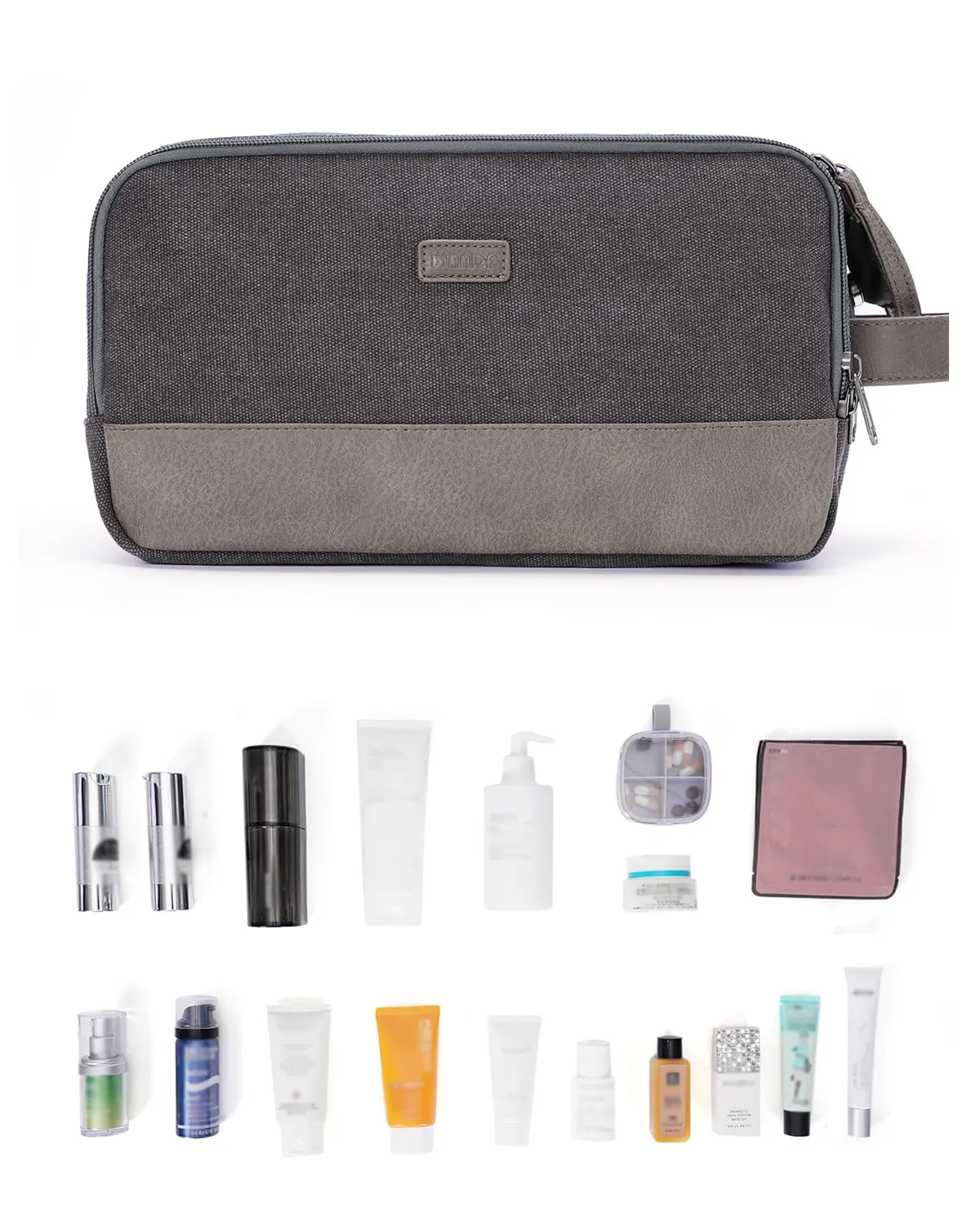 WANDF Canvas Toiletry Bag with Leather Handle for Travel