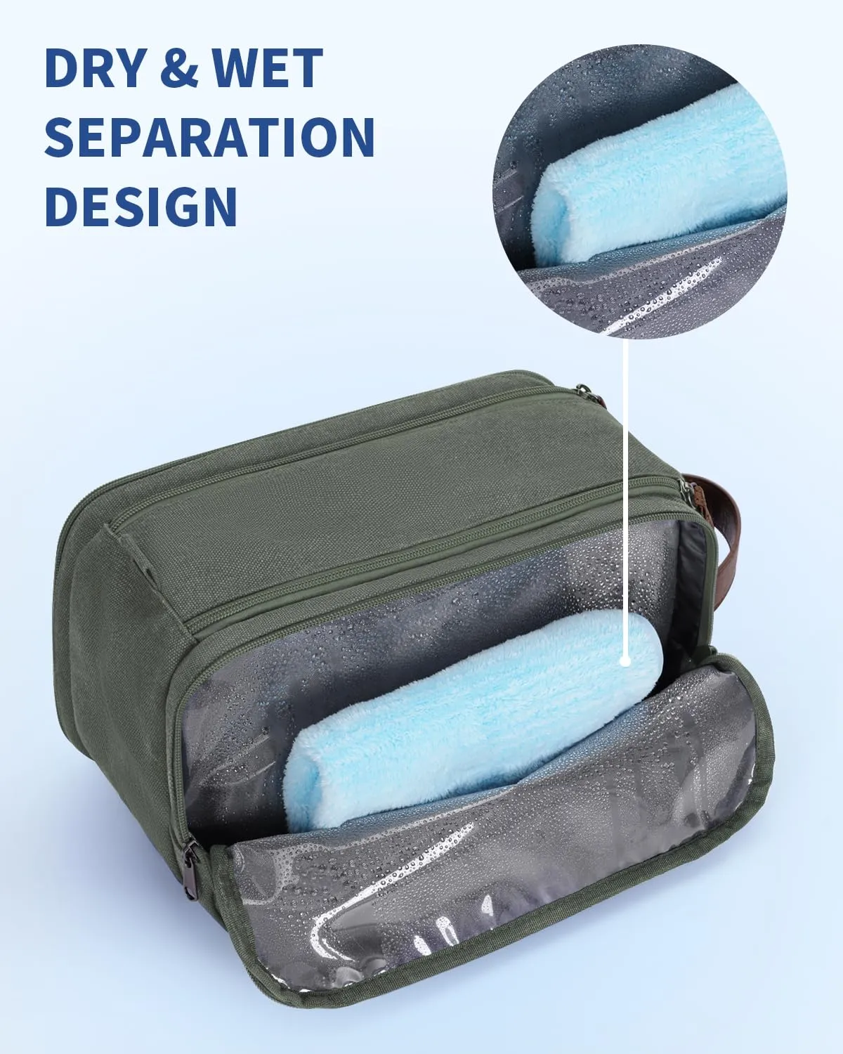 WANDF Canvas Toiletry Bag with Leather Handle for Travel