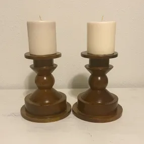 West Elm Wood Candle Holder Pair